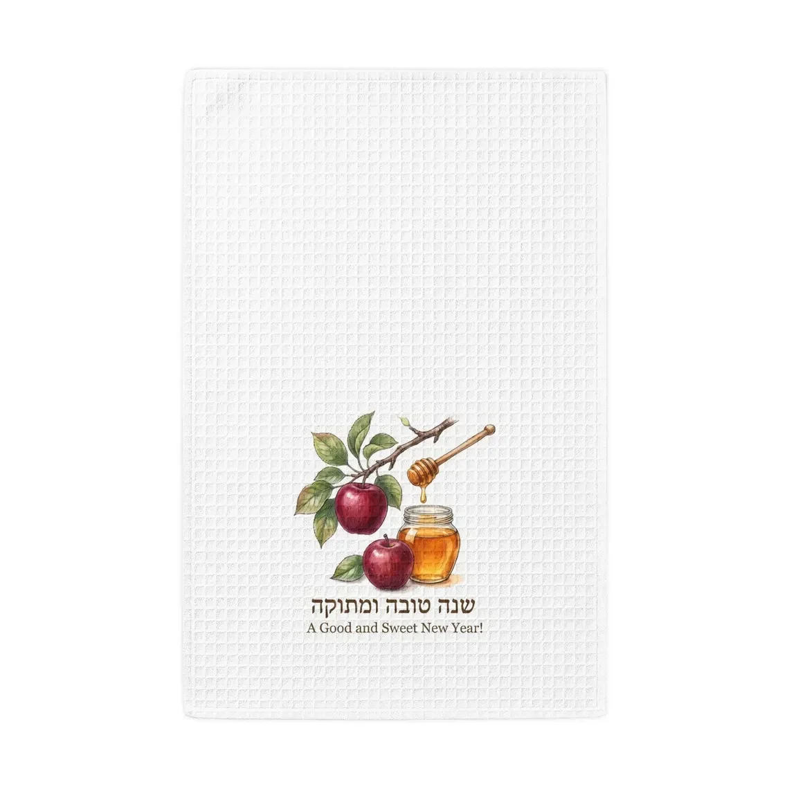 Apple Honey Print Rosh Hashanah Waffle Weave Kitchen Towel Shana Tova Jewish New Year Tea Hand Towel Holiday Gift Supplies