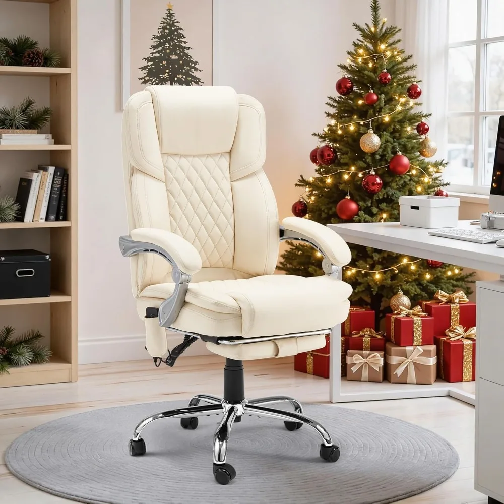 

Executive Office Chair with Footrest, 6-Point Massage Office Chair with Reclining Backrest, Heated Leather Computer Chair.