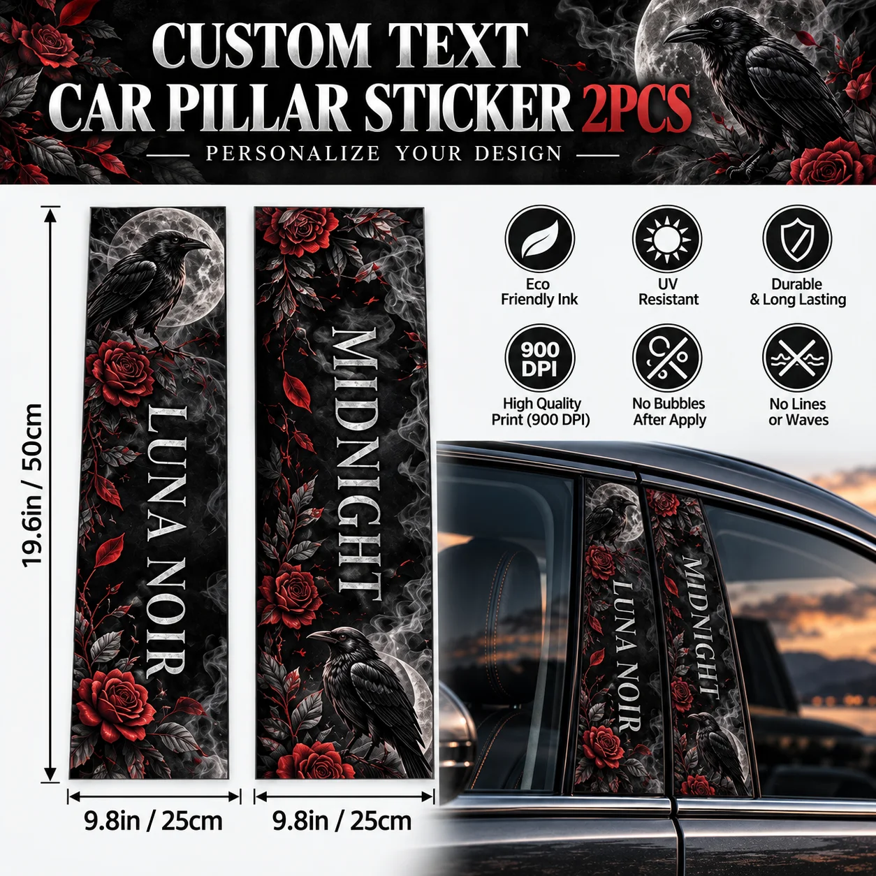 Custom Car Decals Text Photo White Glue PVC Vehicle Stickers Set of 2 with Scraper Weather‑Resistant Water‑Proof Sun Decoration