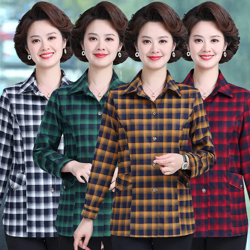 Women Blouses Office Lady Tops Plaid Button Up Long Sleeve Shirt Female Dovetail New Spring Korean Fashion Shirts Mujer T147