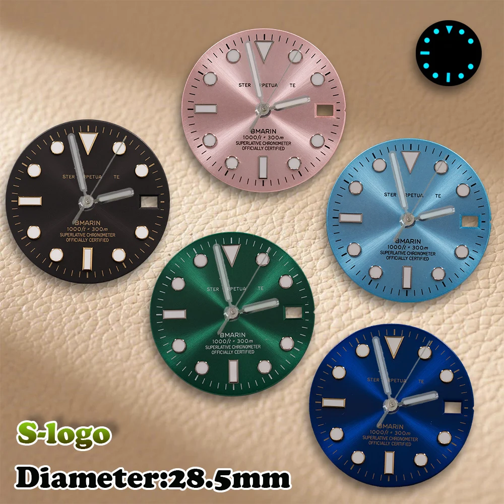

S Logo 28.5mm SUB Black Dial Silver Fit NH35 NH36 Movement Ice Blue Luminous HighQuality Watch Modification Accessories ﻿