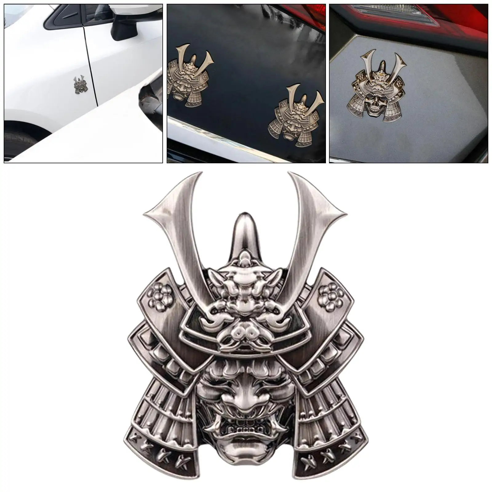 Autocollant de masque de samouraï 3D pour voiture SUV, coffre, gobelets, badge, décalcomanie, argent, 3 paquets-5 paquets