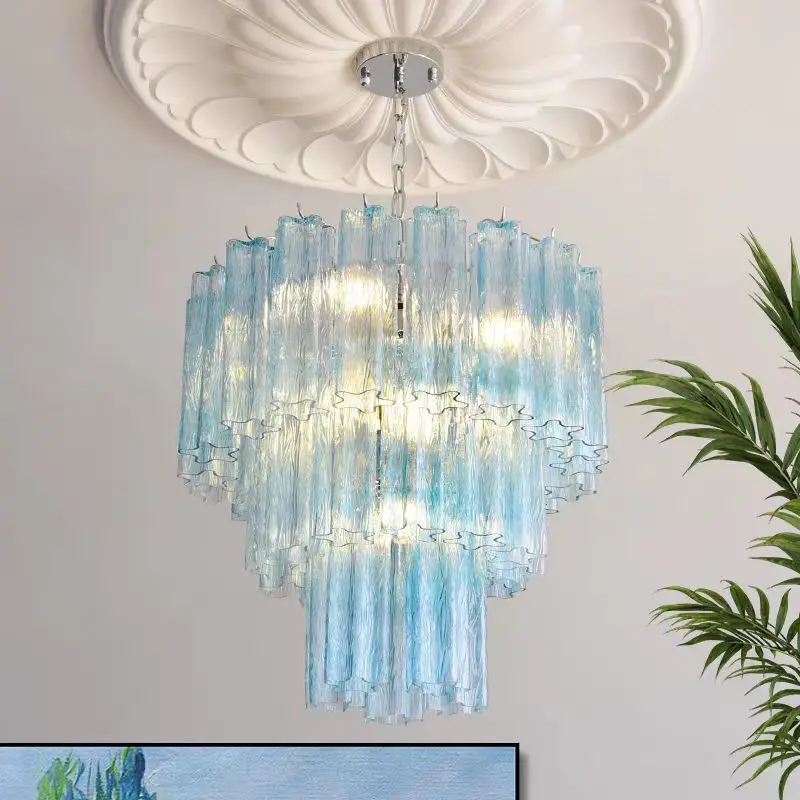 Murano Glass Tube chandelier Designer large pink blue lamp for Princess Room Living Room Staircase French Medieval Hanging Lamps