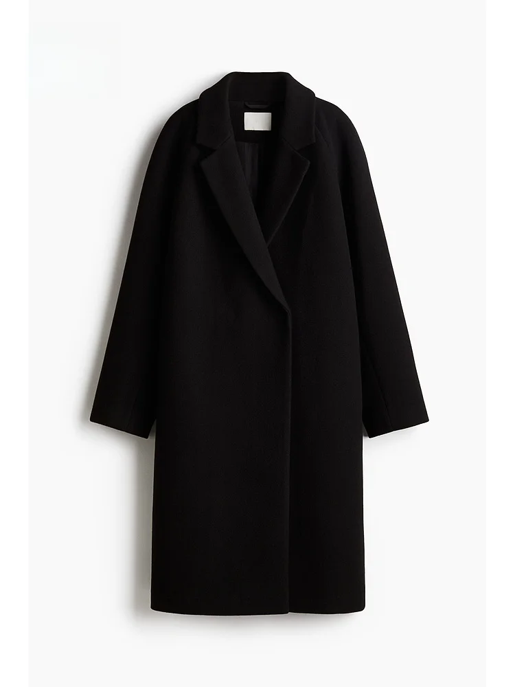 H&M Casaco de lã feminino inverno lapela confortável botão duplo casaco de comprimento médio Ele Outerwear 5993