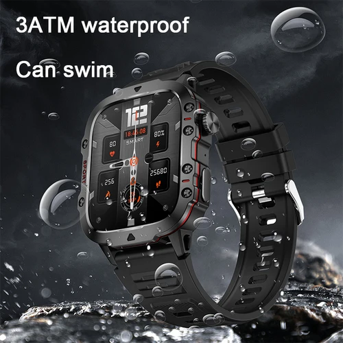 Imagen 2 del producto 2025 nuevo para hombres reloj inteligente militar hombres IP68 5ATM rastreador de actividad/deporte al aire libre Monitor de salud 1,96 ""BT llamada Smartwatch