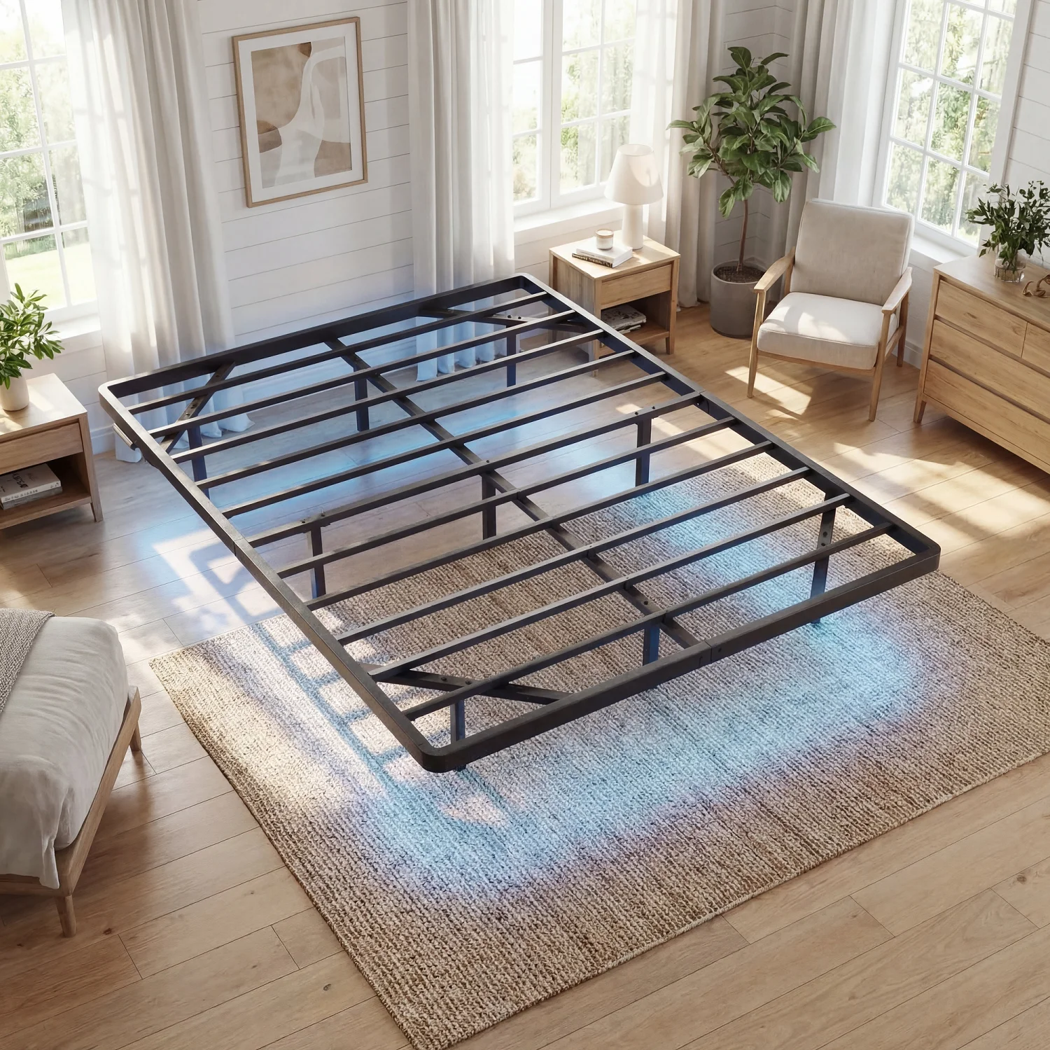 HOOMIC Heavy Duty Floating Bed Frame with Smart LED Lights and Charging Station, No Box Spring Needed  Twin/Full/Queen/King view 2