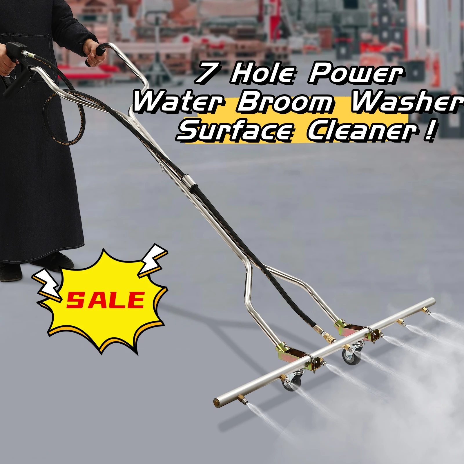 7 Hole Power Water Broom Washer Surface Cleaner Water Pressure Hot and Cold 1500-5000psi Runways, Balconies, Floors