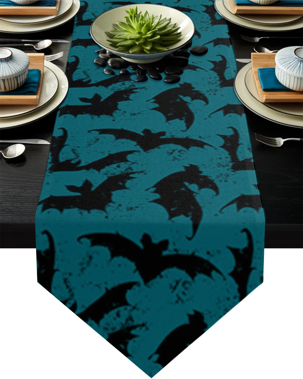 Halloween Decoration Black Bats Pattern Table Runner Kitchen Decor Linen Anti-stain Dining Table Tablecloth Accessories