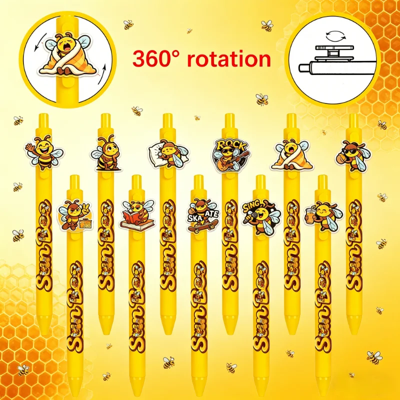 9 PCS Bees-themed Ballpoint Pens. Smooth writing is suitable for use in offices, by nurses, and teachers.