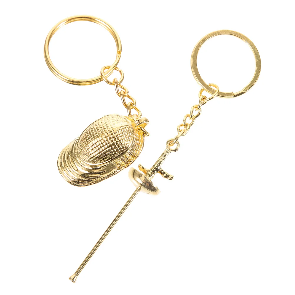 พวงกุญแจรูปดาบฟอยล์ 2 ชิ้น ของตกแต่งพวงกุญแจโลหะสำหรับแฟนกีฬา พกพาสะดวก