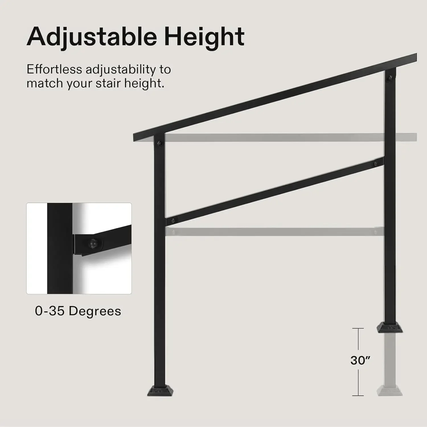 Main courante en fer forgé pour marches en béton, main courante pour escalier à 6 marches, convient pour 1 à 6 marches, 83 "x 36", extérieur