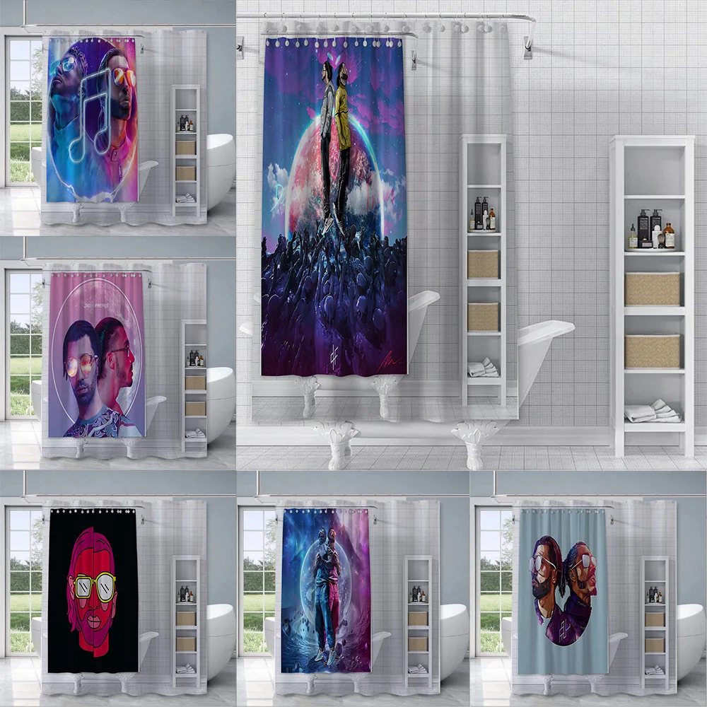 Rapper PNL QLF Singer Shower Curtain Waterproof Polyester Fabric Paint Bath Curtains Home Bathroom Decor Curtain With Hook