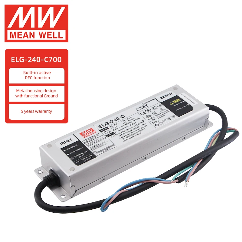 

MEAN WELL ELG-240-C700AB-3Y Constant Current LED Driver with 3 in 1 Dimming Function 500mA 700mA 1050mA 1400mA 1750mA 2100mA