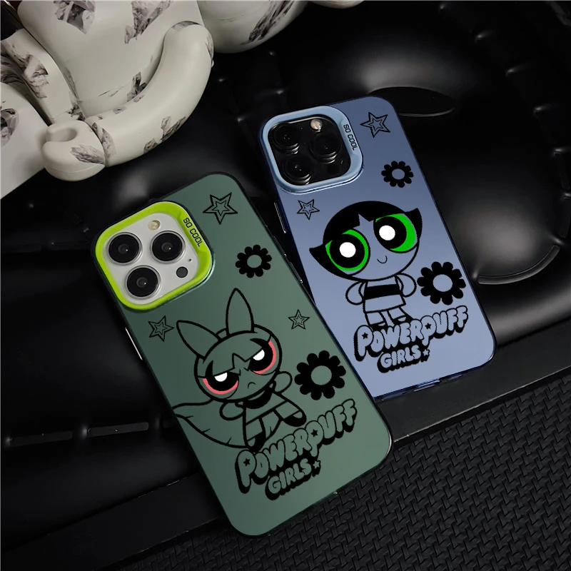 Cartoon Powerpuffs Ragazze Per iPhone 15 14 13 12 11 Pro Max XS Max X XR 7 8 Plus 6S Custodia per telefono argento colorato moda