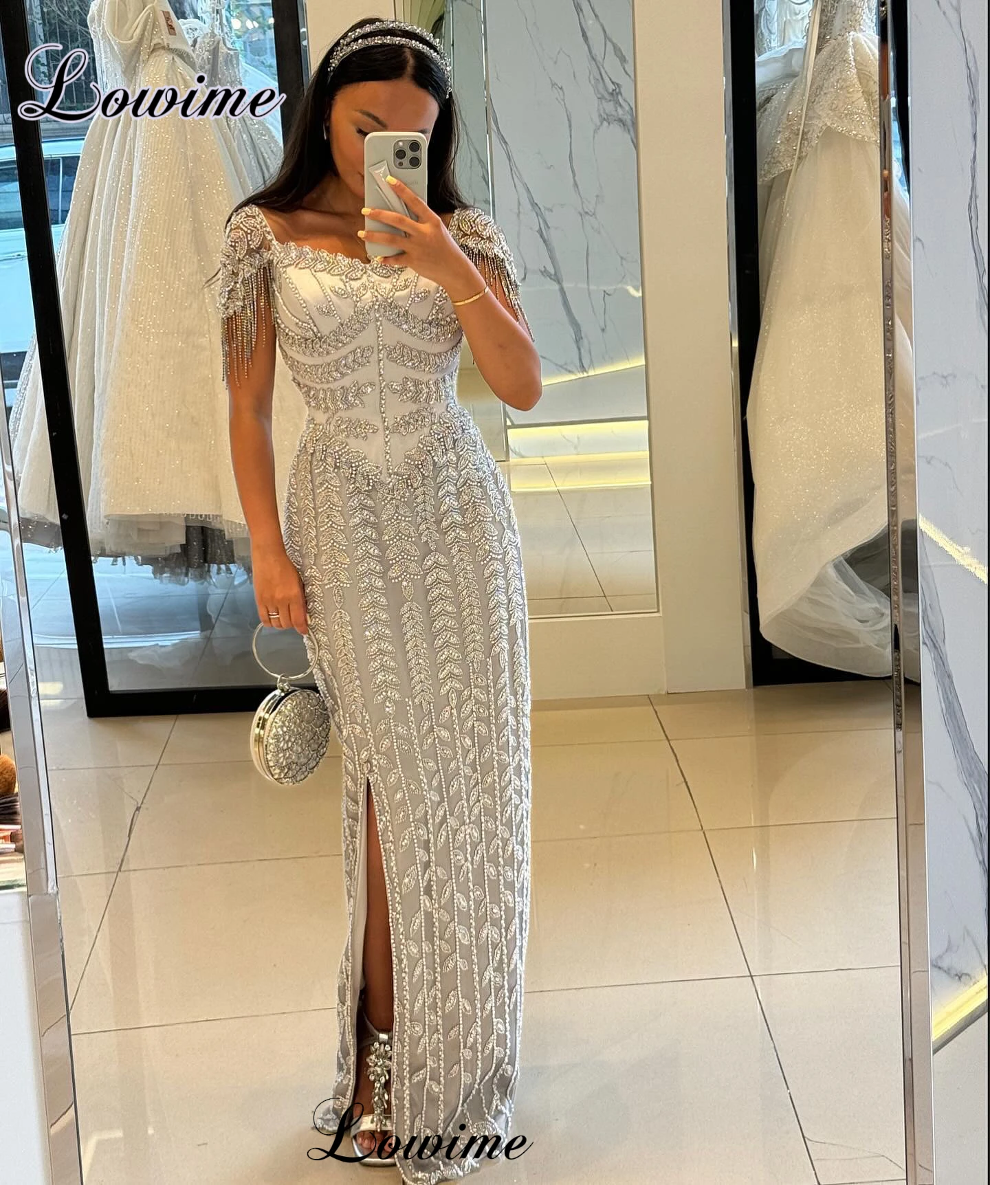 Elegant Silver Prom Dresses Mermaid Sweetheart Simple Evening Dresses With Side Slit Sleeveless Cocktail Dress Vestidos De Noche