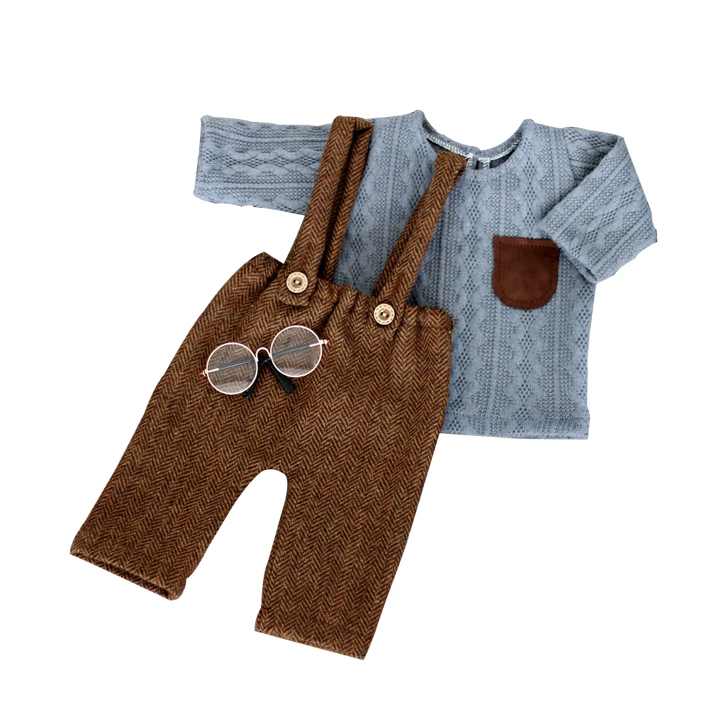 Short Sleeve Newborn Shirt Overall Glasses Set Baby Photography Props Newborn Photography Outfit Baby Photo Shoot Accessories