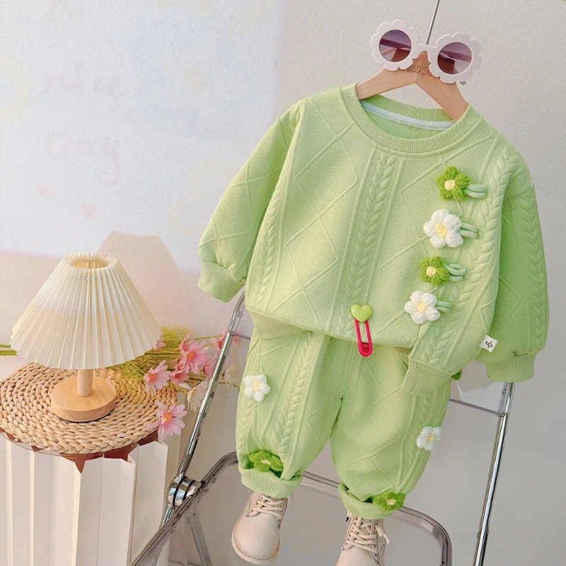 0-5Years New Baby Girls Clothes Kids 3D Flower Suits Spring Autumn Infant Sweatshirt Pants 2pcs/sets Children Fashion Clothing