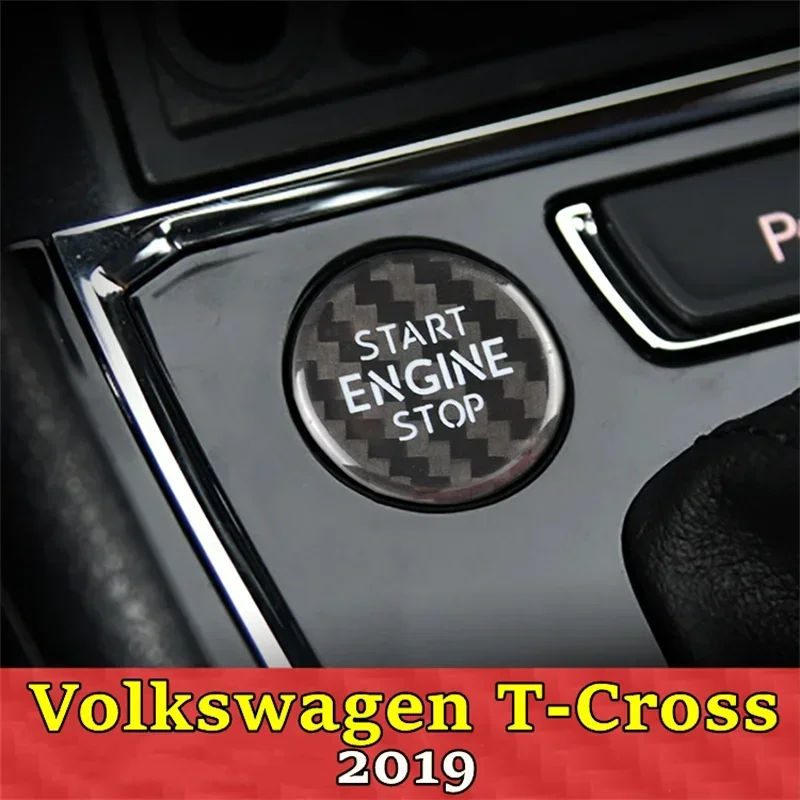 ل VW Volkswagen T-Cross محرك السيارة بدء زر التوقف غطاء ألياف الكربون الحقيقية ملصق 2019