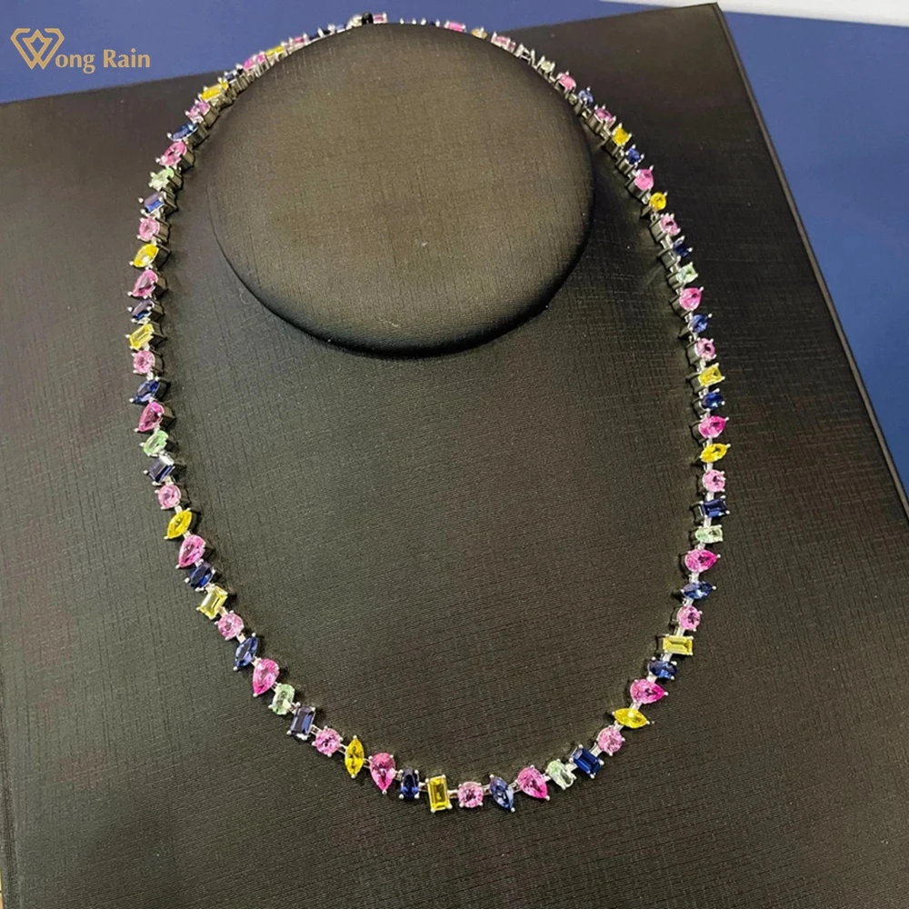 

Wong Rain сверкающее 100% стерлинговое серебро 925 пробы с сапфиром, красочное ожерелье с драгоценными камнями неправильной формы, ювелирные изделия для женщин, подарок, оптовая продажа