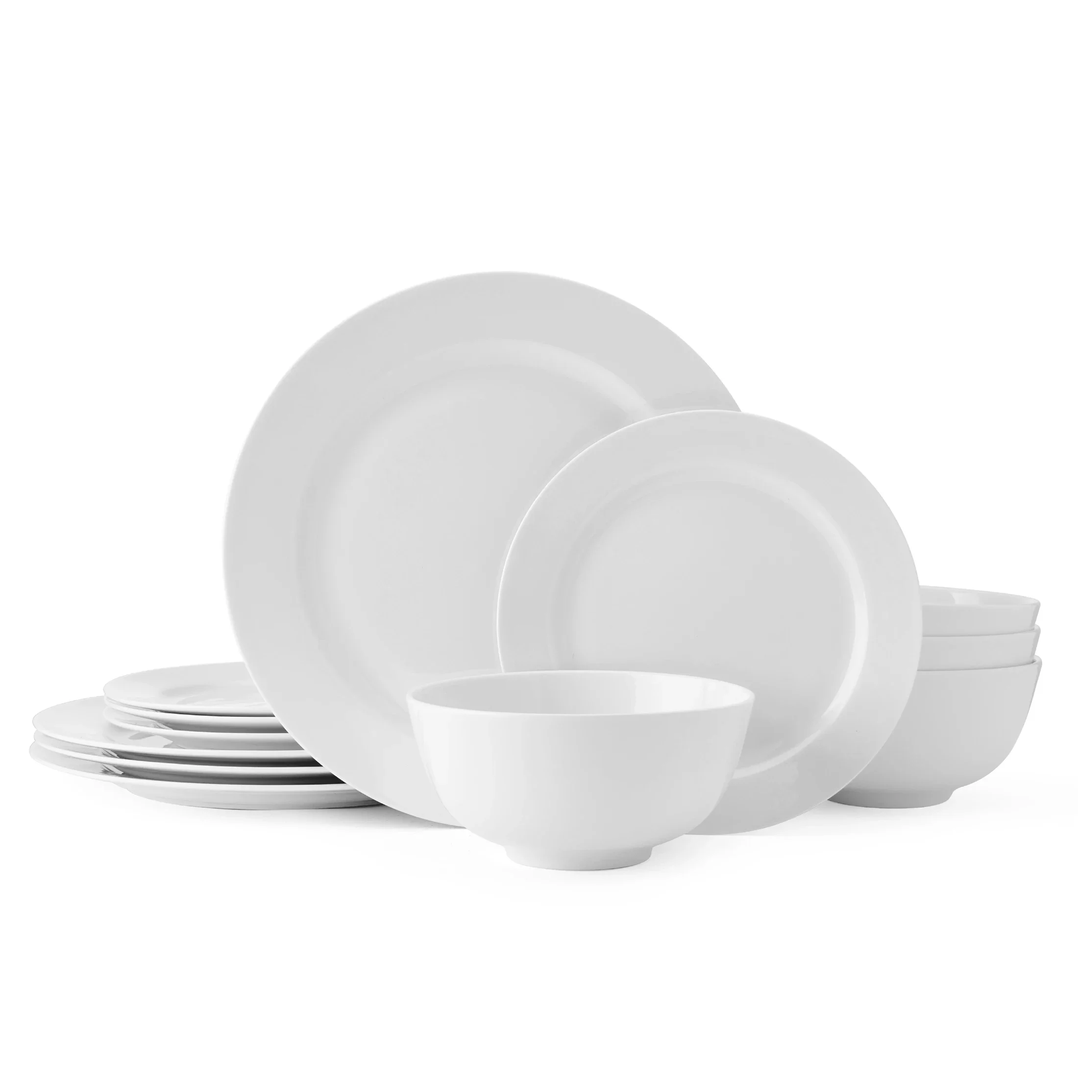 

White Classic Rim 12-Piece Bone China Dinnerware Set for Four People
