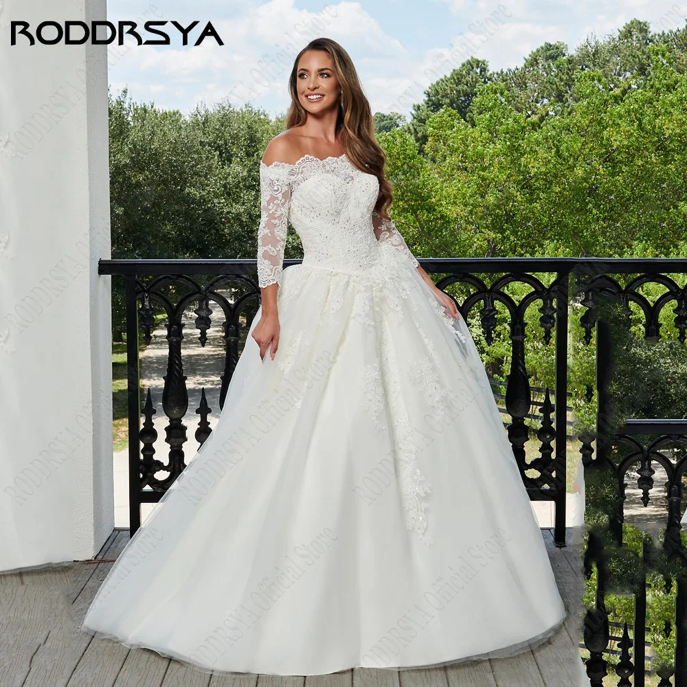 RODDRSY Vintage Wedding Dresses For Bride 2024 Boat Neck Long Sleeves Bride Party Gowns Lace Applique A-Line vestido de noiva