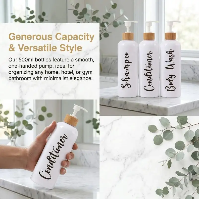 3pcs Plastic Soap Dispenser Set Countertop Lotion Bottle Bathroom Refillable Empty Bottle For Shampoo Body Wash Hair Conditioner