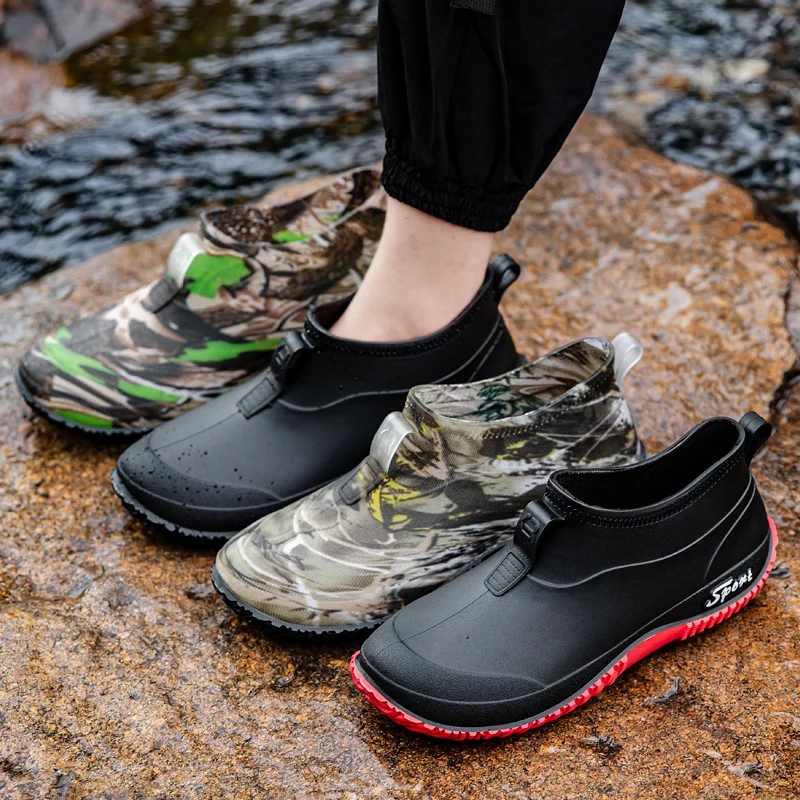 Summer Unisex Lightweight Short-Top Waterproof Non-Slip Rubber Rain Boots Loose Fishing Delivery Outdoor Running Shoes