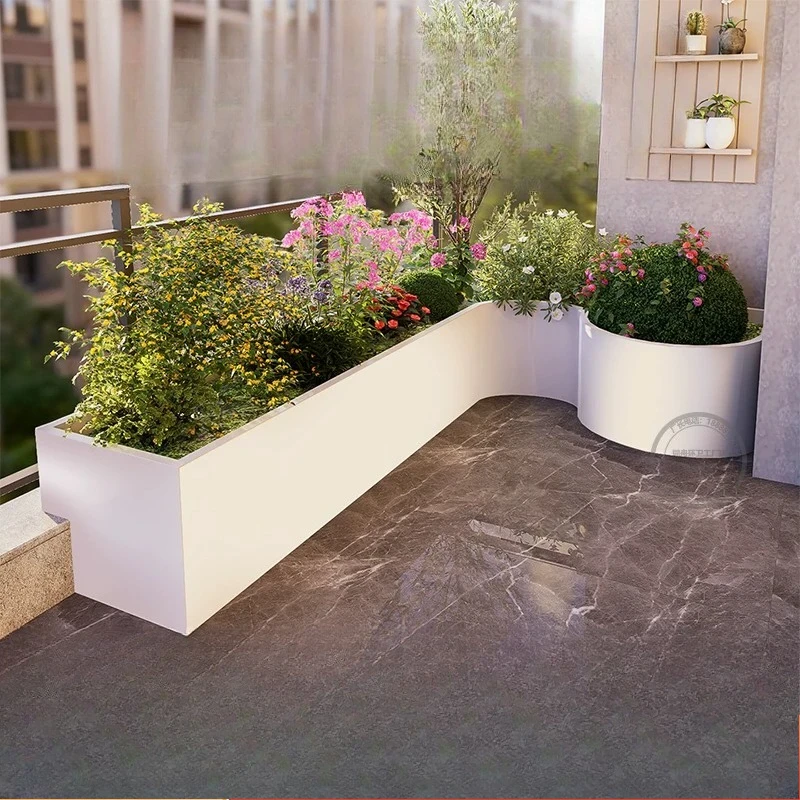 Outdoor Balcony Stainless Steel Flower Box Combination Planting Box Villa Courtyard Terrace Fence Partition Flower