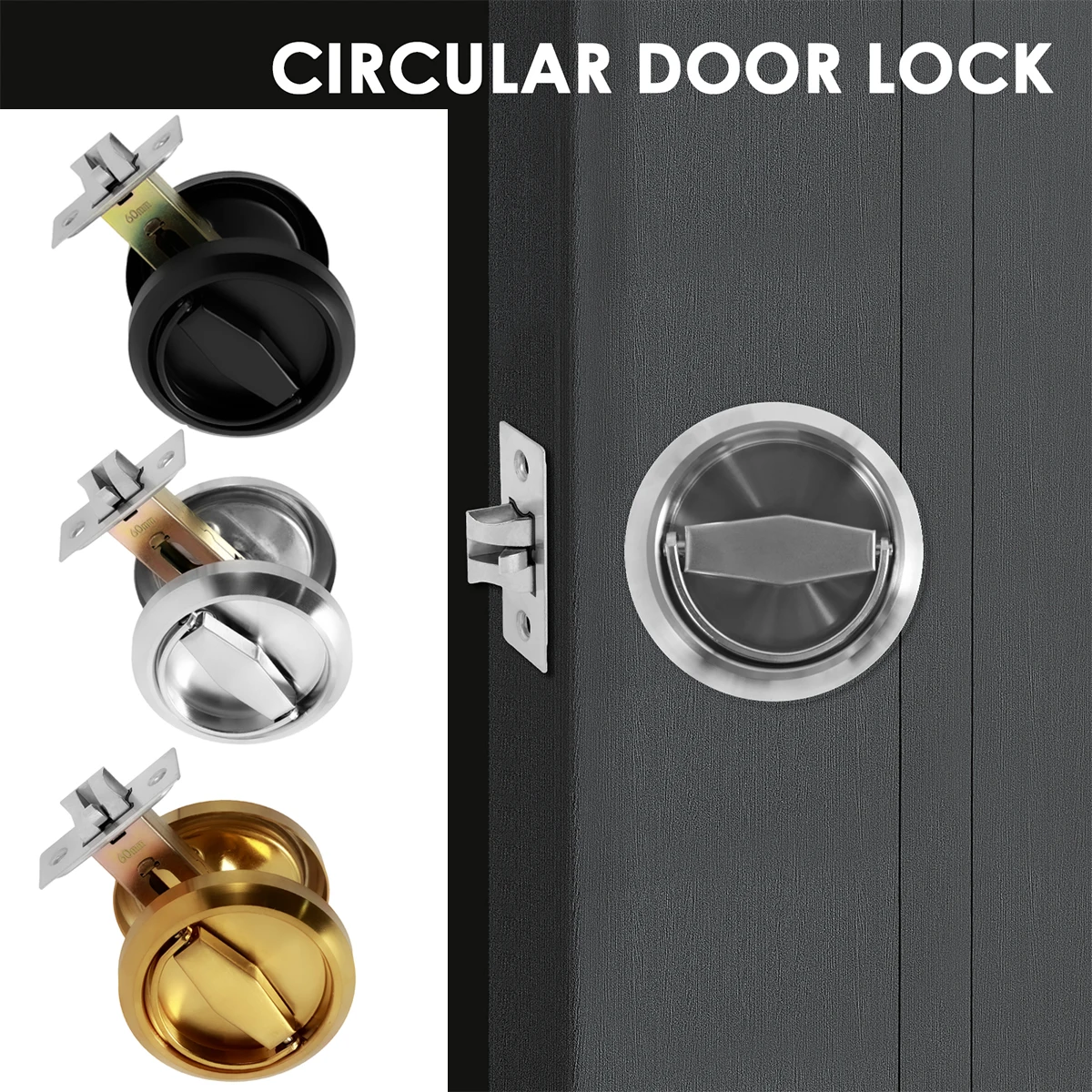 304 Stainless Steel Hidden Door Handle Lock Keyless Recessed Door Lock Single Cylinder Deadbolt Invisible Lock for Furniture