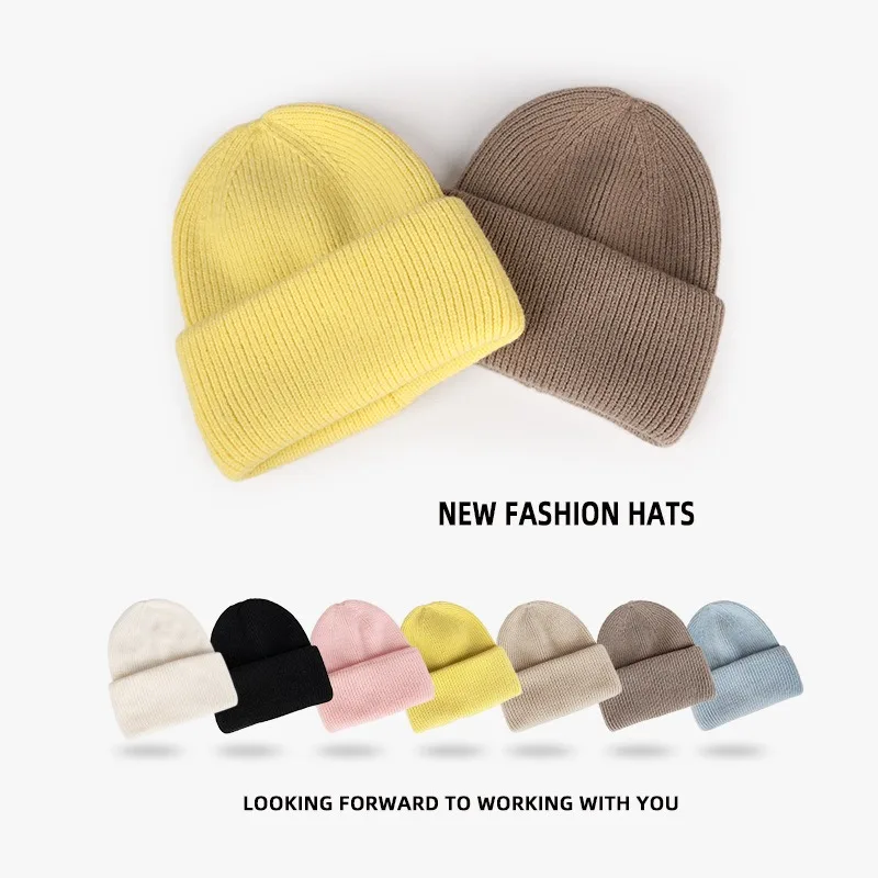 

Autumn and Winter Net Red Angora Rabbit Fur Warm Hat Solid Color Light Board Candy Color Knitted Beanie Hat Women