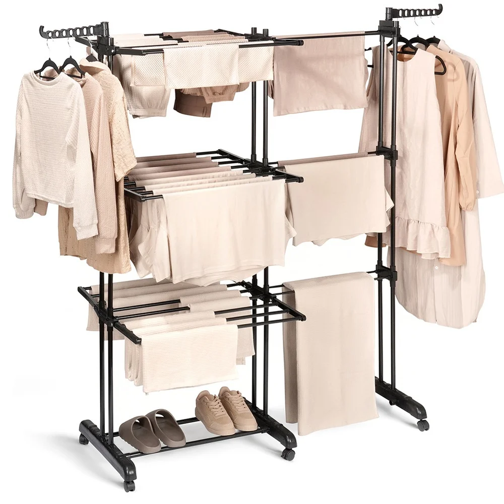 Wasdroger Metaal Zwart Verticaal Schuifbaar XXL 78-130x64x172 cm