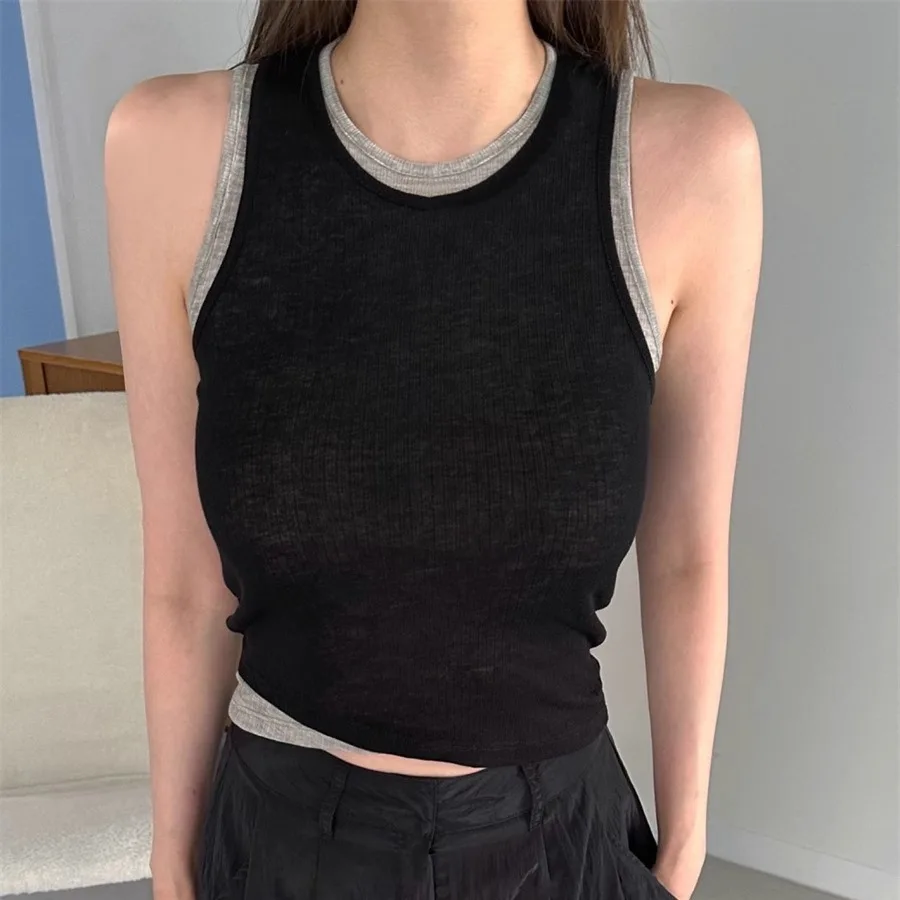 Chaleco adelgazante de Color contrastante para mujer, Top de verano 2021, capa Base resistente, irt No Sve, diseño de trabajo, ropa informal