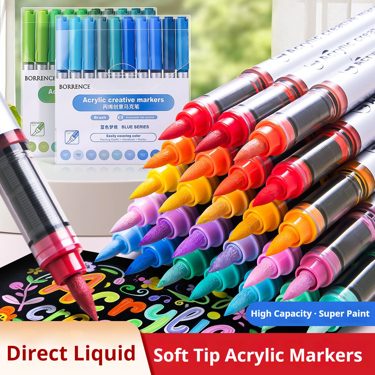 

BORRENCE 120 Colors Acrylic Paint Markers Pens Set Large Ink Capacity Soft Head Direct Liquid Graffiti Painting Acrylic Markers