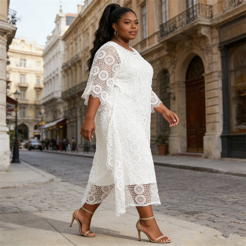 

Белые кружевные африканские платья для женщин, комплект из 2 предметов: вечернее платье, мусульманская роба Бубу, Абайя, Кафтан, Джаллаба, Анака Дашики, Дубай