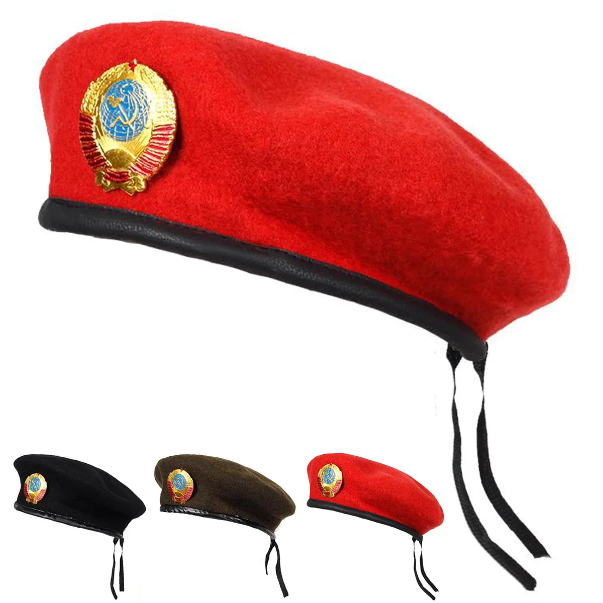 

Unisex CCCP National Emblem Brooch Beret Men Women Painters Hats Autumn Winter Warm Berets Flat Caps
