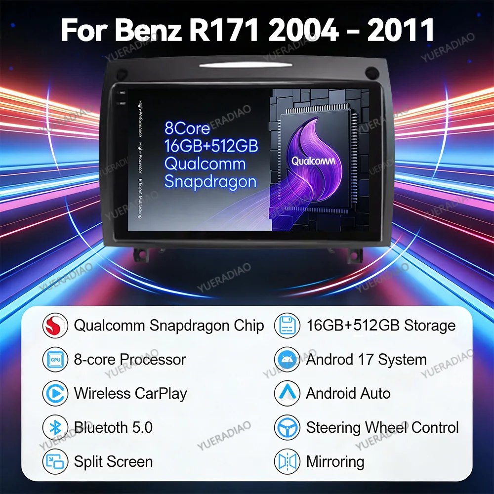 Android 17 Car Radio For Mercedes-Benz SLK-Class SLK Class R171 2004 - 2011 GPS NAVI Head Unit Multimedia Video Player BT 2DIN