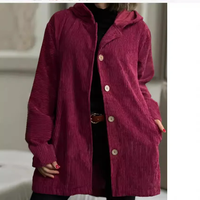 

Свободная вельветовая куртка для женщин, повседневные куртки с капюшоном, европейская и американская мода, осень и зима, новинка