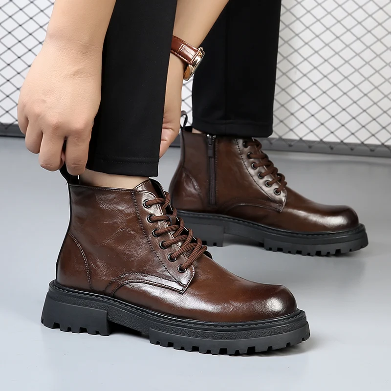 2023 Men Platform Elastic Boots for Men Round Toe Comfortable Fashion Wear-Resistant Outdoor Soft Casual Non-slip Boots Autumn