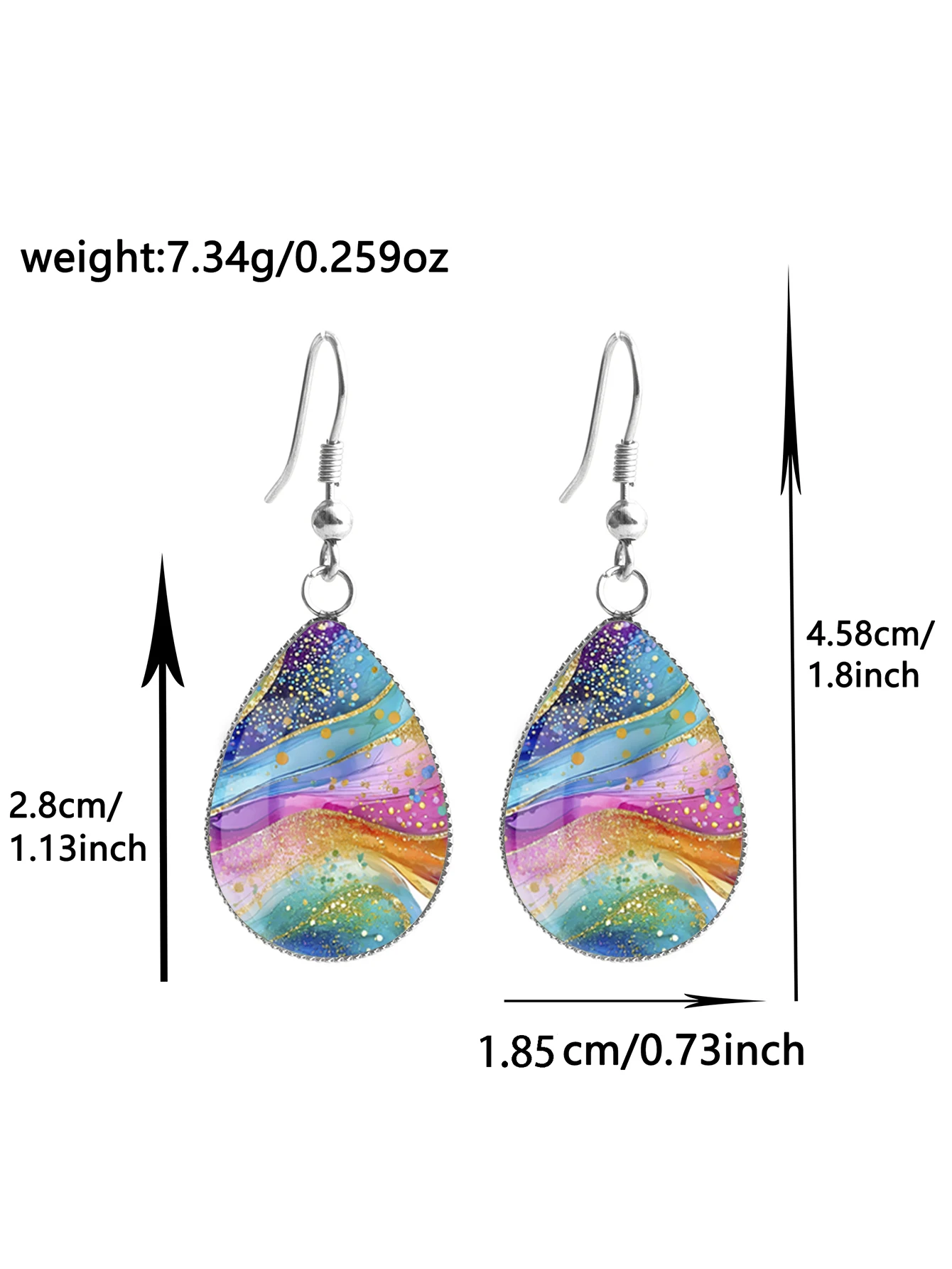 1 Pair of Rainbow Gold Dot Ripple Pattern Earrings with Convex Glass and 316 Stainless Steel Water Drop Ear Hooks, Romantic and Simple Style Suitable for Women for Daily Wear, Vacation, Parties, and Gift-Giving