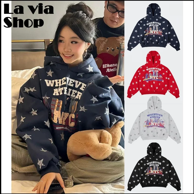 

Женская толстовка La via Handpicked Store с принтом американских звезд, свободного кроя, с длинными рукавами, в повседневном стиле, осенняя коллекция