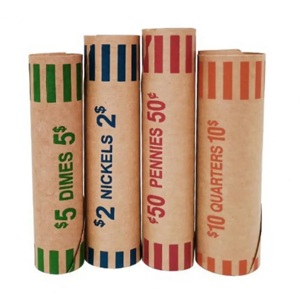 Emballages de pièces de monnaie codés par documents assortis, boîte enveloppée, rouleaux préformés pour les banques, échange de pièces gauche, supermarché, 10 pièces