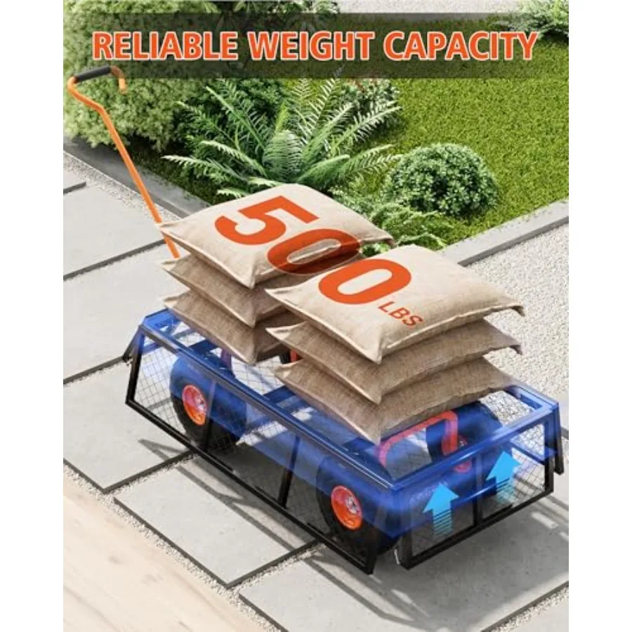 Heavy Duty Steel Garden Cart, Capacity 3 in 1 Pullable Garden Wagon with 10 in Wheels, for Gardening Soil, Tools, and Plant Tra
