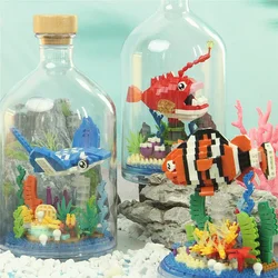 Marine Creatures Clownfish Stingray Penguin Lantern Fish Mini Building Blocks Sea World Animals Kids Educational Toys