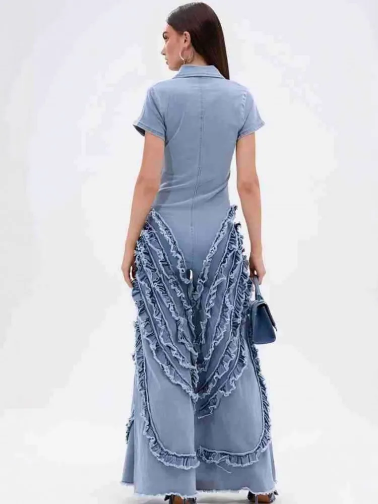 솔리드 컬러 여성 점프수트 데님 진 반팔 루즈핏 패션 스트리트웨어 오버올 와이드 레그 팬츠 트라우저 2025