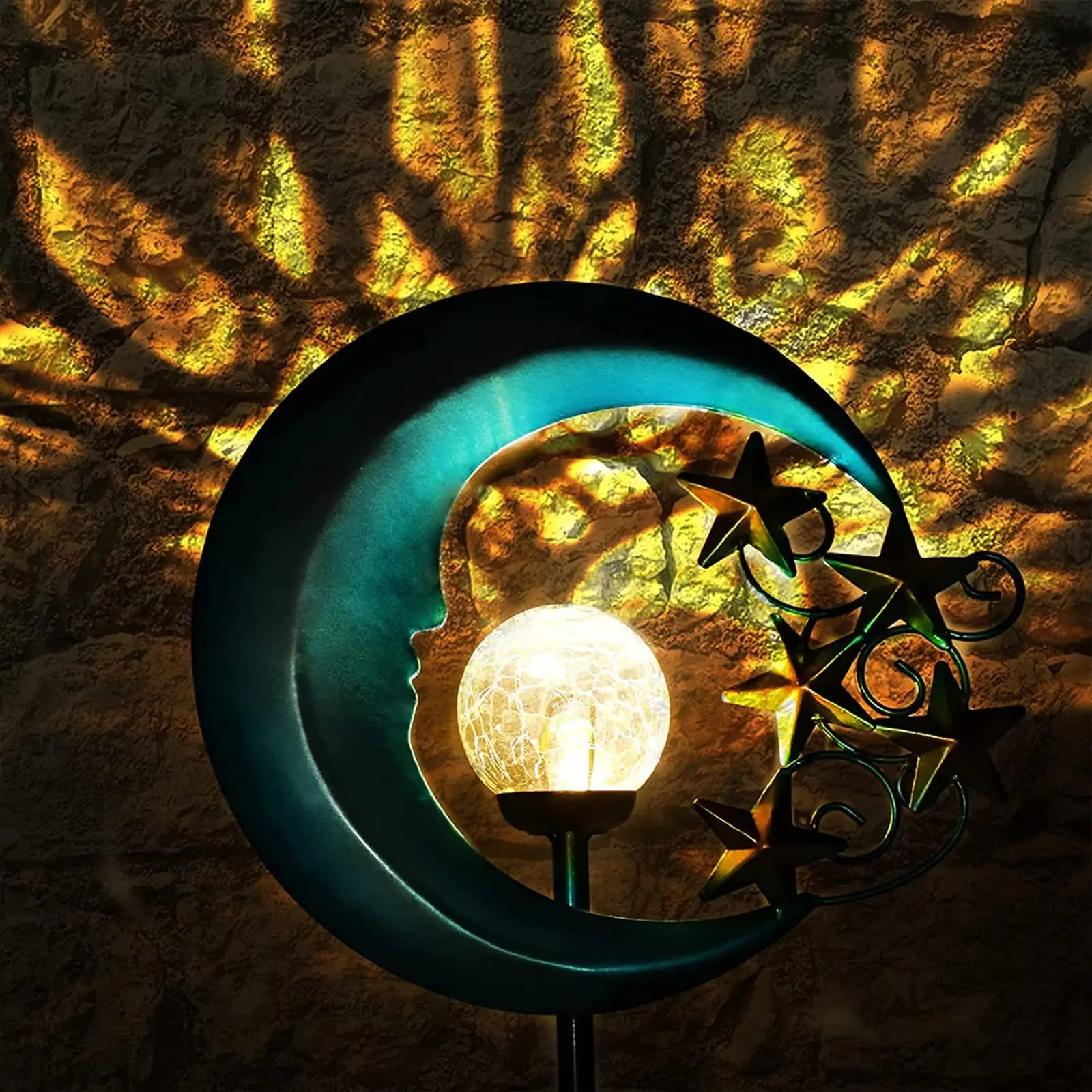 Imagem -05 - Impermeável Metal Moon Stake Lights Luzes Solares ao ar Livre do Jardim Crackle Glass Globe Iluminação de Paisagem para Quintal Decoração do Pátio