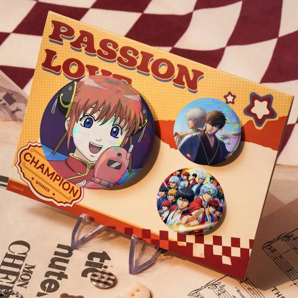Anime G-Gintama For Badge Personalized Custom Laser Reflective Badge Hologram Metal Enamel Pin Brooch Souvenir Gift