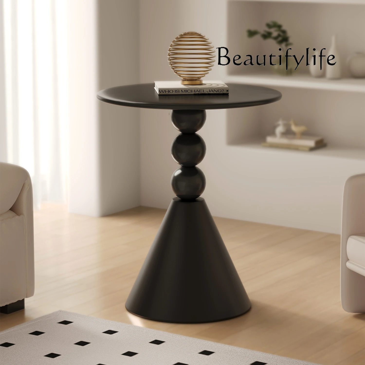 Retro living room sofa side cabinet light luxury small coffee table bedroom creative bedside table shelf black small round table