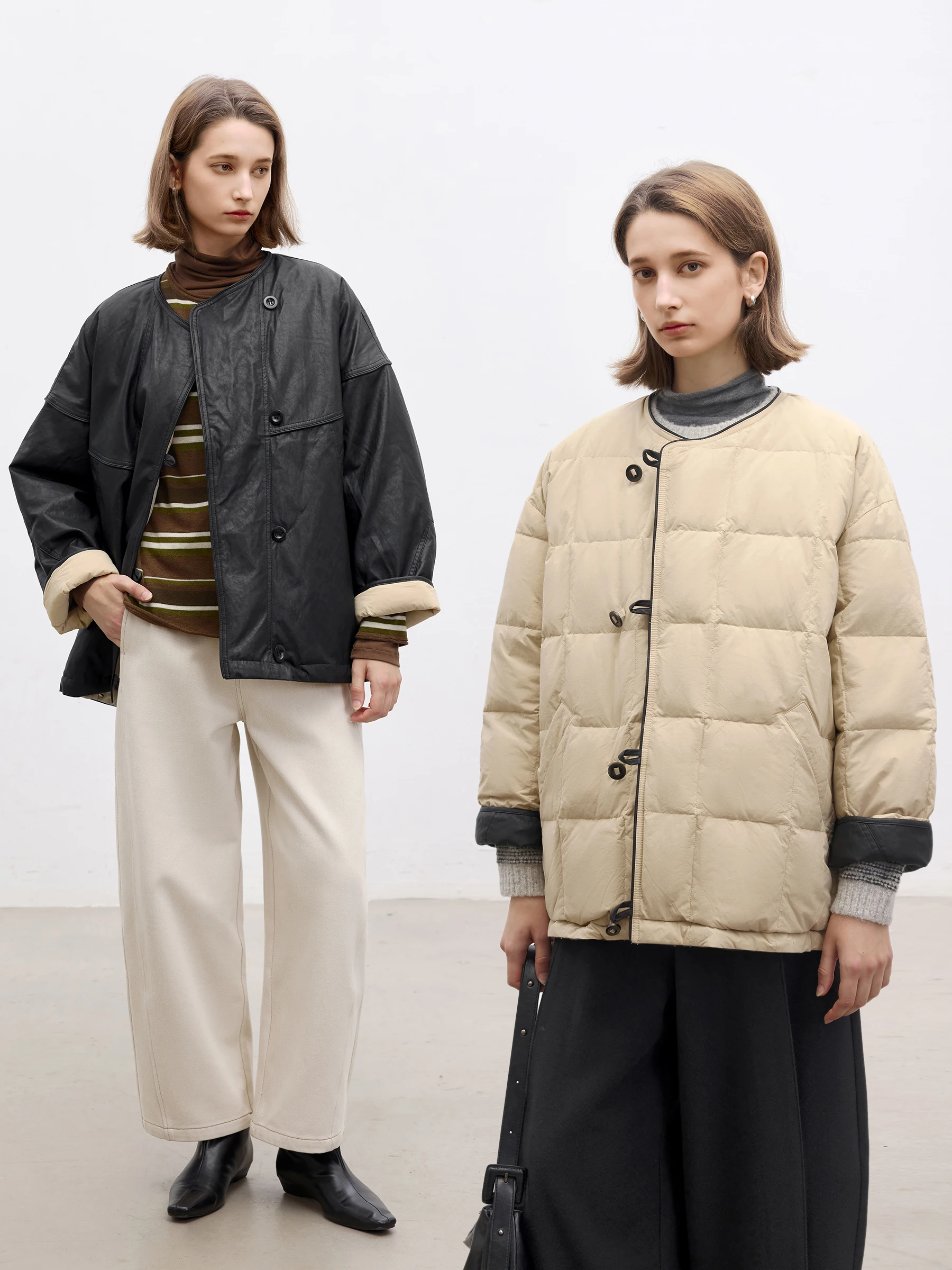 

Женская двусторонняя куртка DotDrobe из искусственной кожи с пуховым наполнителем, круглый вырез, осенне-зимняя, утепленная, с длинными рукавами, стандартный крой