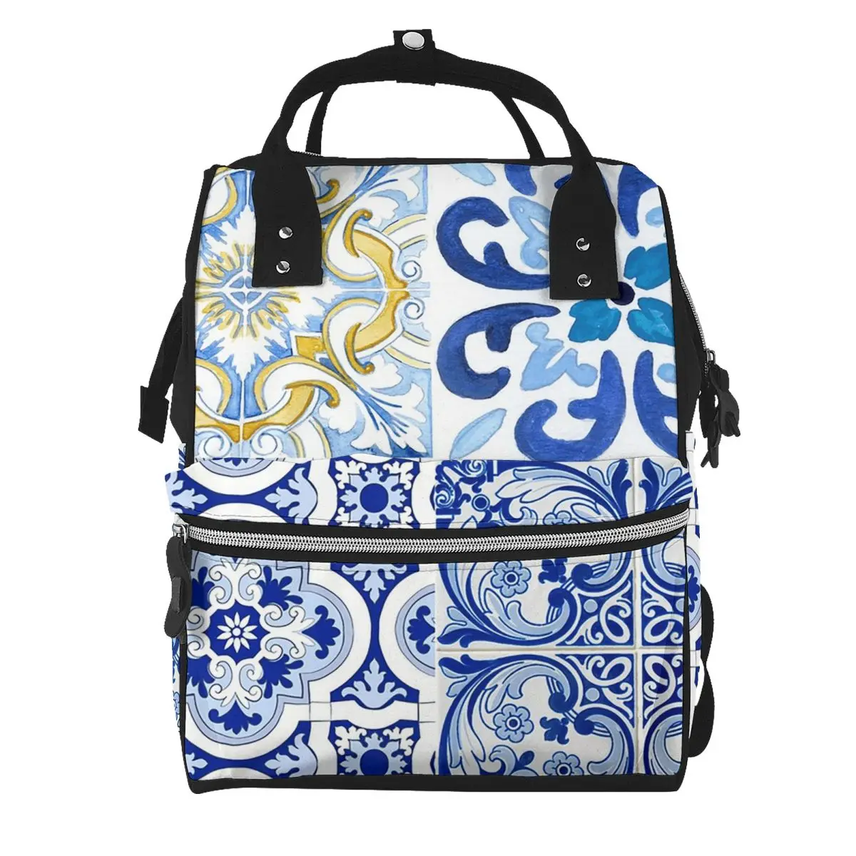 Sicilian Tiles,mediterranean,mosaic,lemons Student Backpack School Bag Hiking Travel Daypack for Men Women Bookbag Shoulder Bags