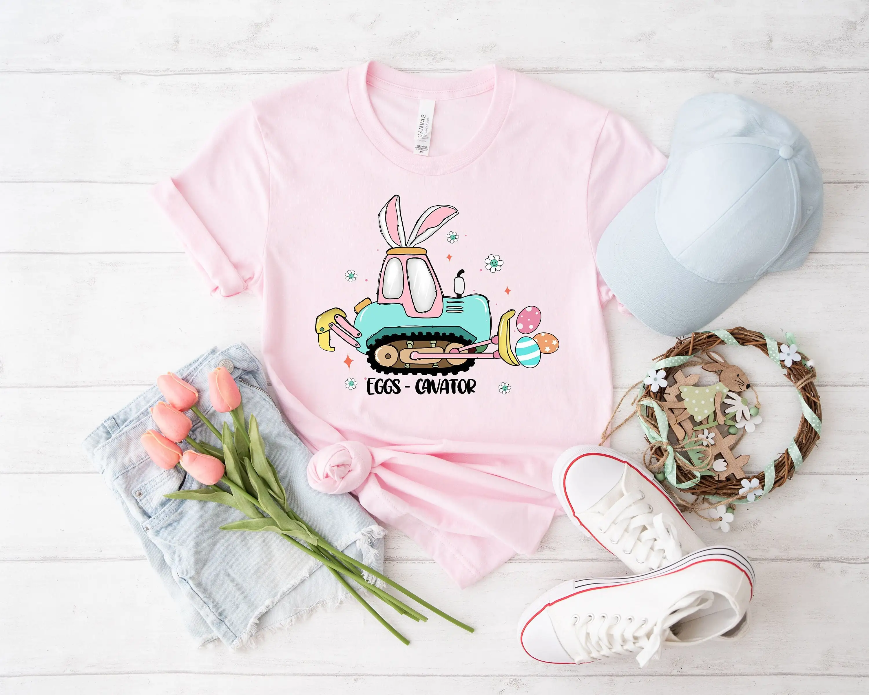 

Easter Eggs Cavator T Shirt Egg Hunt Bunny Day Cute